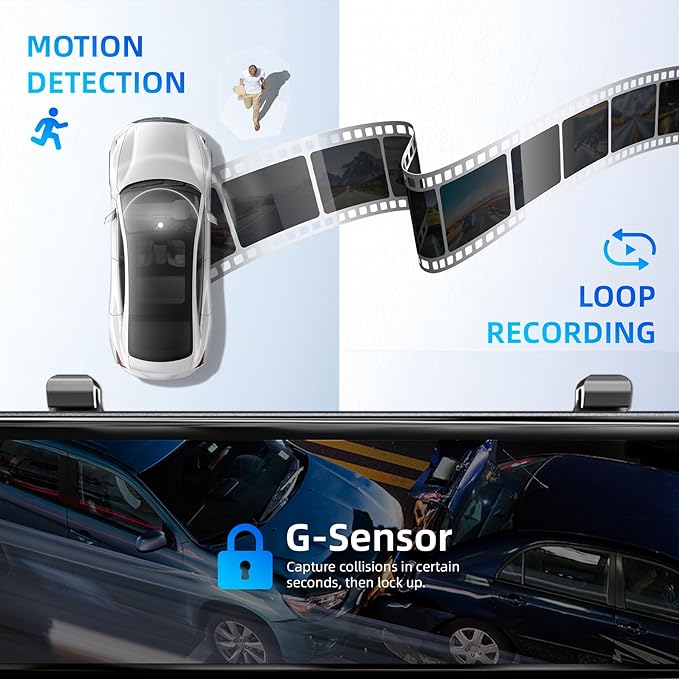 2026 Rearview Mirror Camera,4 Channel Mirror Dash Cam Front and Rear,Rear View Mirror Backup Camera for Cars & Trucks,12" Touch Screen,Built-in 5.8GHz WiFi,GPS,IR Night Vision,Free 64GB SD Card