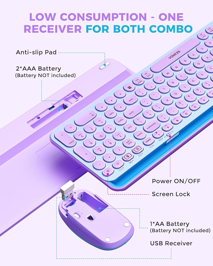 seenda Bluetooth Keyboard and Mouse for iPad, CTU-301 Wireless Multi-Device Connection Bluetooth+2.4G Keyboard Mouse Combo with Tablet Holder for iPad/Macbook/Windows, iOS/Android/Phone, Blue & Purple