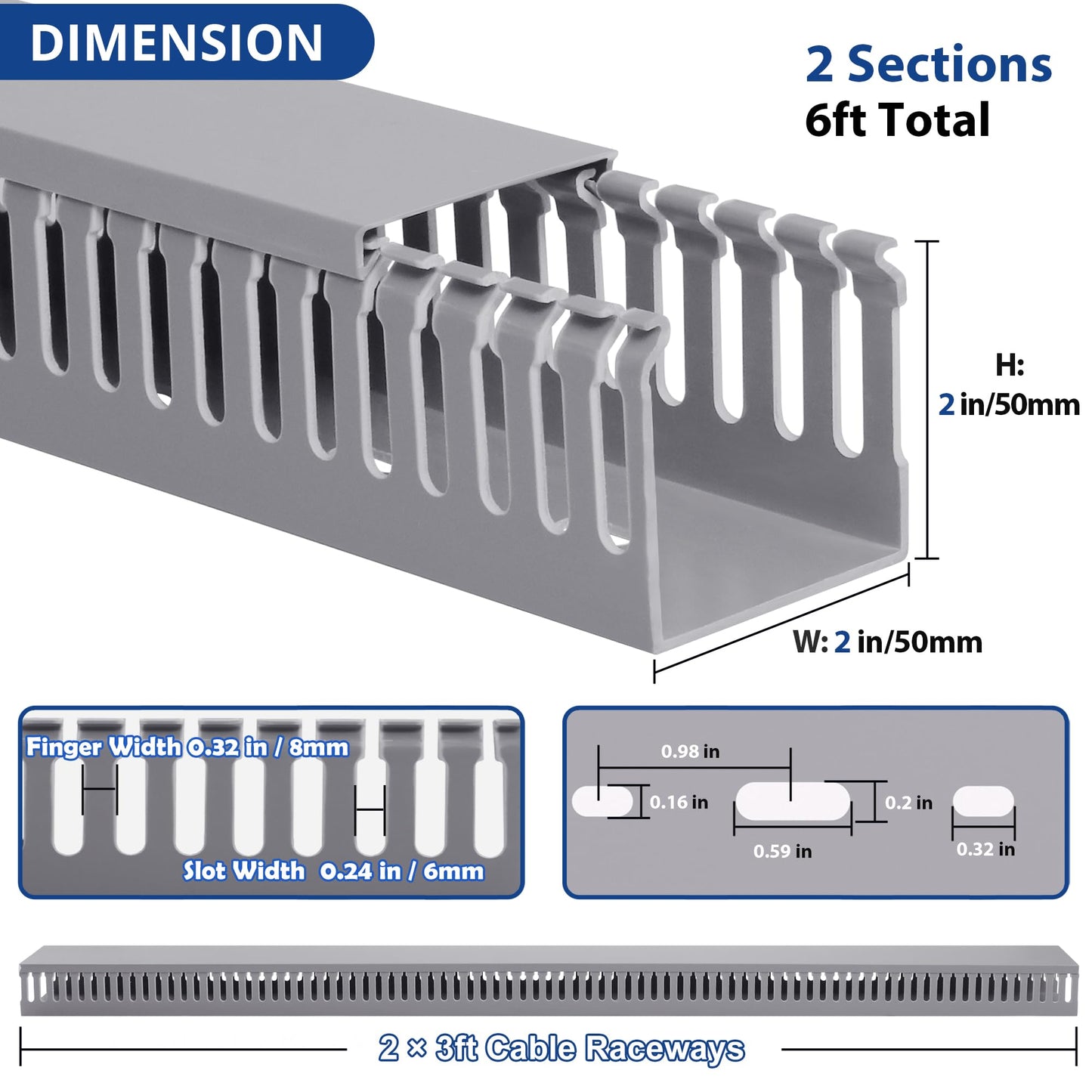 ZhiYo 2x2in Server Rack Cable Management Raceway, Cable Duct Kit, Electrically Safe PVC for Network Wire Management, Open Slot Cord Hider for Computer Under Desk, Grey