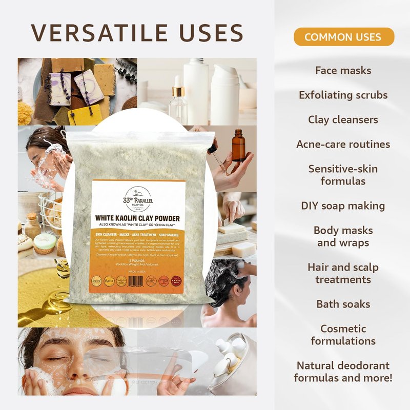 White Kaolin Clay Powder USP GRADE (5 LBS / 80 oz) 100% Natural USP Grade | Facials, Face Mask, Soap Making, Creams, Lotions, Bath Bombs | aka White Clay & China Clay Powder | 5 Pound