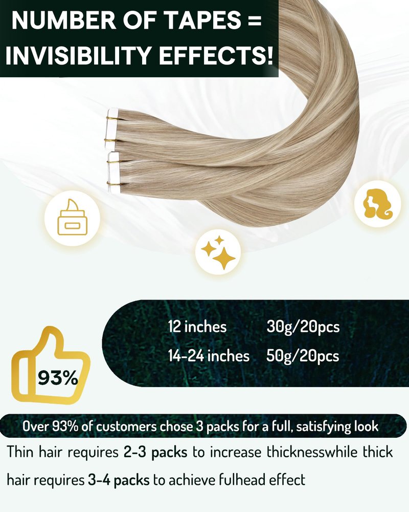 RUNATURE Tape in Hair Extensions Human Hair Ash Brown to Blonde 14 Inch 50G