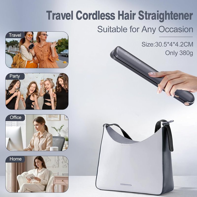 Cordless Hair Straightener - 10000mAh Rechargeable Flat Iron with LED Screen & 3D Floating Plates | Dark Blue & Gold