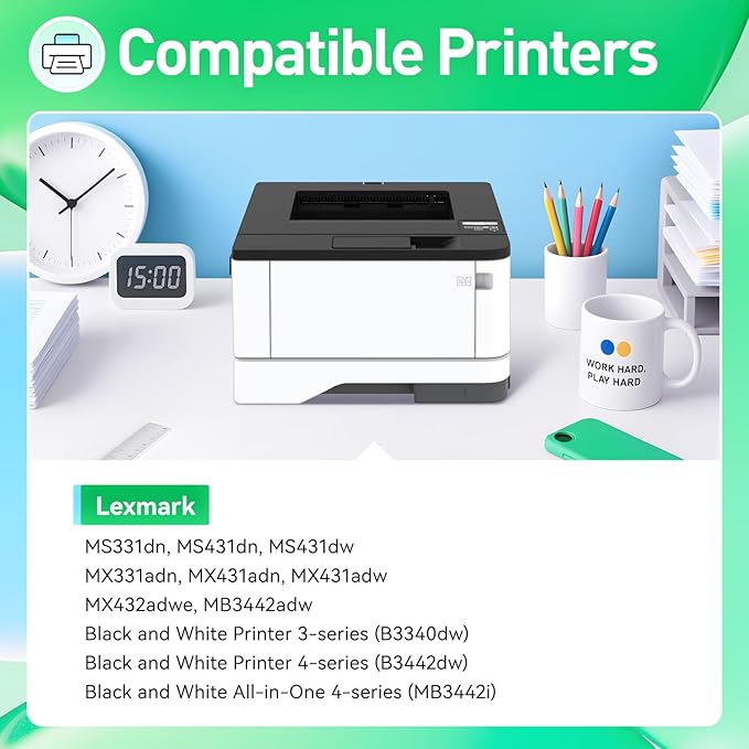 JCTONER 55B0ZA0 Imaging Unit (Not Toner) Replacement for 55B0ZA0 Drum Unit Compatible with MS331dn MS431dn MS431dw MX331adn MX431adn MX431adw MX432adwe MB3442adw B3340dw B3442dw MB3442i Laser Printer