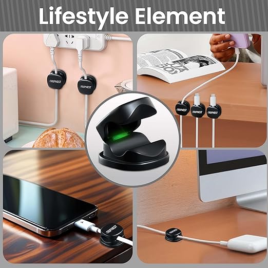 Cord Organizer [Fast Lock] 6 Pack GRIPNEST Black Cable Management [Easy Grip] Cord Holder Clips, Adjustable Strong Adhesive Wire Holders for Cords, Desk, Office, Home, Car, or Nightstand.