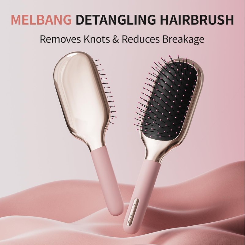 MELBANG Detangling Hair Brush, Paddle Hair Brush for Wet & Dry Hair, Pain-Free Detangler Brush for Thick, Curly & Damaged Hair, Soft Cushion Bristles, No Pulling (Pink)