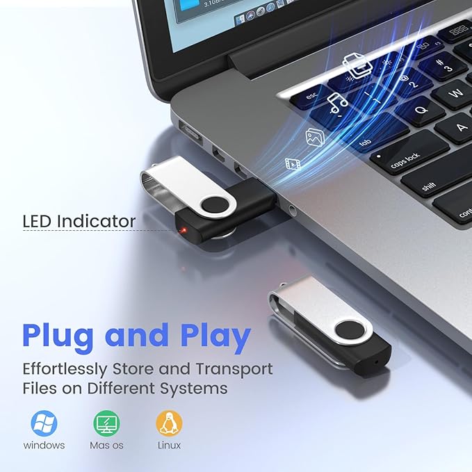 ABLAZE 32GB Flash Drive 2 Pack, USB 2.0 Thumb Drives with Lanyards Swivel USB Memory Stick 16GB