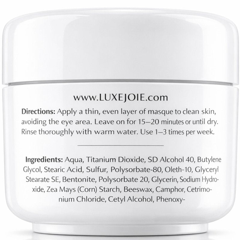 LuxeJoie Clarifying Camphor Sulfur Face Mask | Oil-Absorbing Clay Masque for Oily & Blemish-Prone Skin | Cooling, Pore-Cleansing, Can Be Used as Spot Treatment