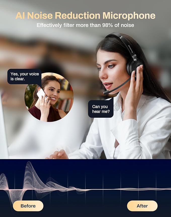 USB Headset with Microphone for PC-Wired Noise Reduction Office Headset for Work with Laptop/Mac,Computer Headphones with Volume Control & Mic Mute,Compatible with Zoom/Skype/MS Teams/Call Centers