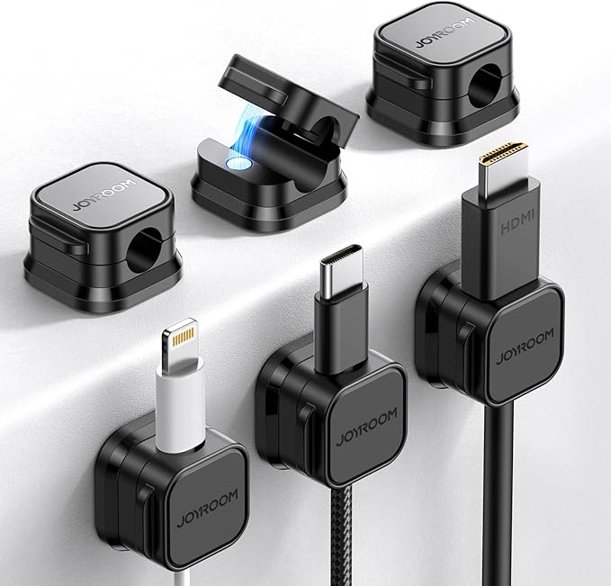 9 Pack Magnetic Cable Clips [Cable Smooth Adjustable] Cord Holder, Under Desk Cable Management, JOYROOM Adhesive Wire Holder Keeper Organizer for Home Office Desk Phone Car Wall Desktop Nightstand