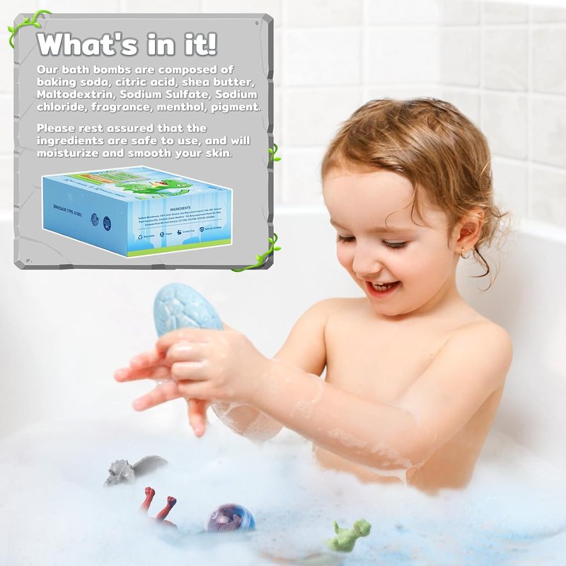 CalmNFiz Bath Bombs - Organic Bubble Bath Bombs with Surprise Dinosaur Toys | 24-Pack Gift Set for Kids