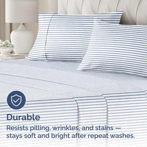 King Standard Pillow Cases Set of 4 - Soft Hotel Quality Pillowcase Covers - Comfy Bedding for Women, Men, Kids & Teens - Machine Washable Pillow Protectors - 4 Piece Set - King Standard Blue Stripes
