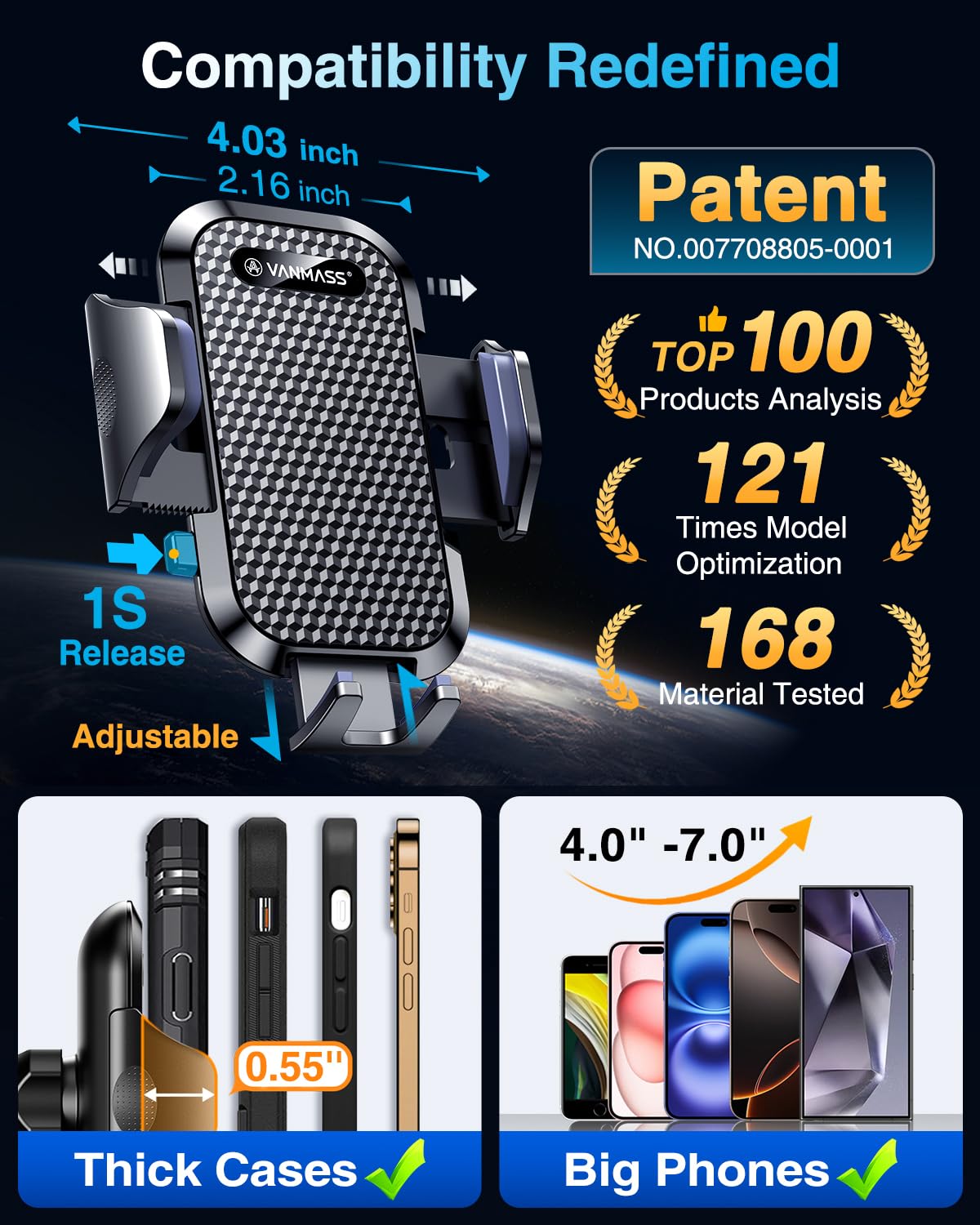 VANMASS Car Phone Holder 2026 Ultimate Military-Grade Strongest Suction & Clip Windshield Dashboard【Newest Best Strongest】 Cell Phone Shower & Wall Mounts for iPhone 17 Pro Max 16 15 14 13 Android