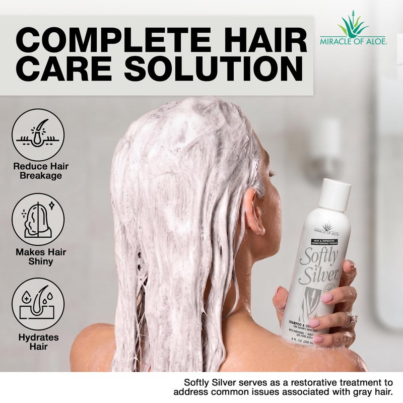 Softly Silver Shampoo Improved Conditioning formula for Gray Hair, 2 in 1 Purple Restorative Hair Wash for Mature Hair, Adds Luster, Bounce & Body, with Panthenol and 20% Pure UltraAloe