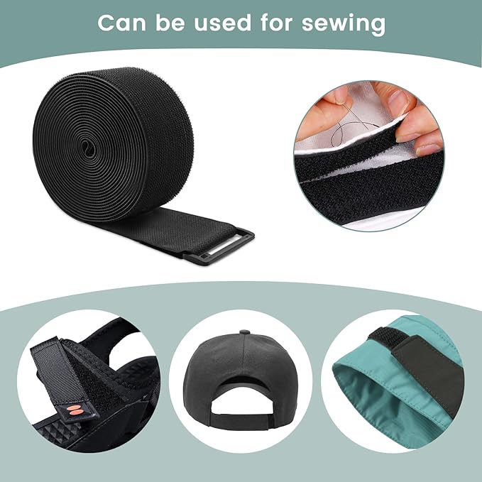 WSZJINB 2In x 16Ft Cable Straps Heavy Duty With 15 Buckles, Black Hook and Loop Straps, Reusable Cable Ties for Organizer or Storage