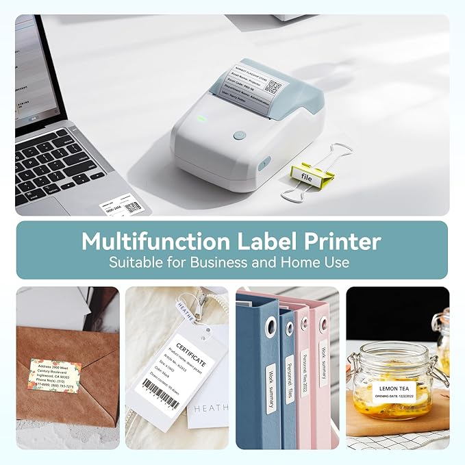 NIIMBOT B1 Label Maker Machine, Thermal Label Printer Easy to Use for Office, Home, Business, Came with 1 Roll White Label(Light Blue)