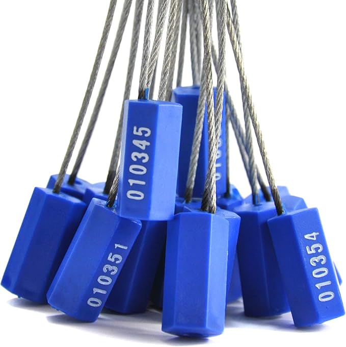 1000 Blue Steel Cable Seals - Metal Tamper Proof Seals Numbered Security Tags - Self-Locking Security Ties for Containers Truck Trailer Tractor Cargo ISO 17712