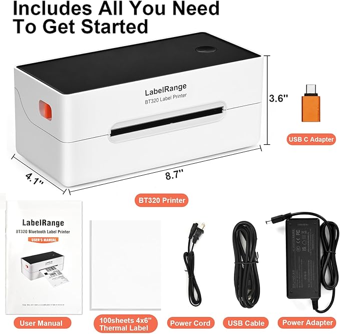 LabelRange Ecommerce Label Printer 4x6, Thermal Shipping Label Printer, Support Amazon, USPS, Pirate Ship, Shopify, Poshmark, Bluetooth and USB Connection