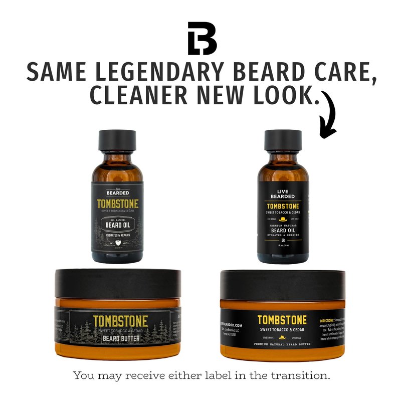 Live Bearded: Beard Oil and Beard Butter Grooming Kit - Tombstone - All-Natural Ingredients with Shea Butter, Argan Oil, Jojoba Oil and More - Beard Growth Support - Made in the USA