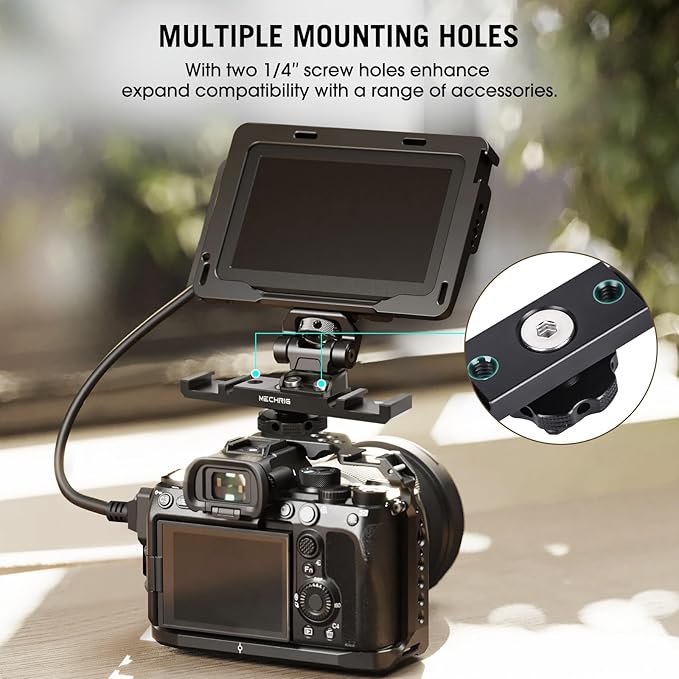 Mechrig Dual Cold Shoe Extension Bar Mount, Aluminum Dual Hot Shoe Mount Bracket with 1/4" Thread & Cable Slot, Cold Shoe Bracket for DSLR Camera LED Video Light Microphone Monitor (62034)