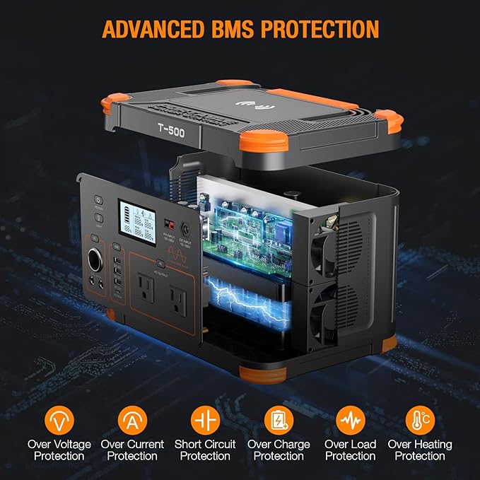 500W Portable Power Station, Solar Generator 519.48Wh (Peak 1000W) Lithium Battery Power Generator with 2 * 120V AC Outlets, Mobile Battery Backup Pack for RV Trip Camping, Outdoor Adventure, Home