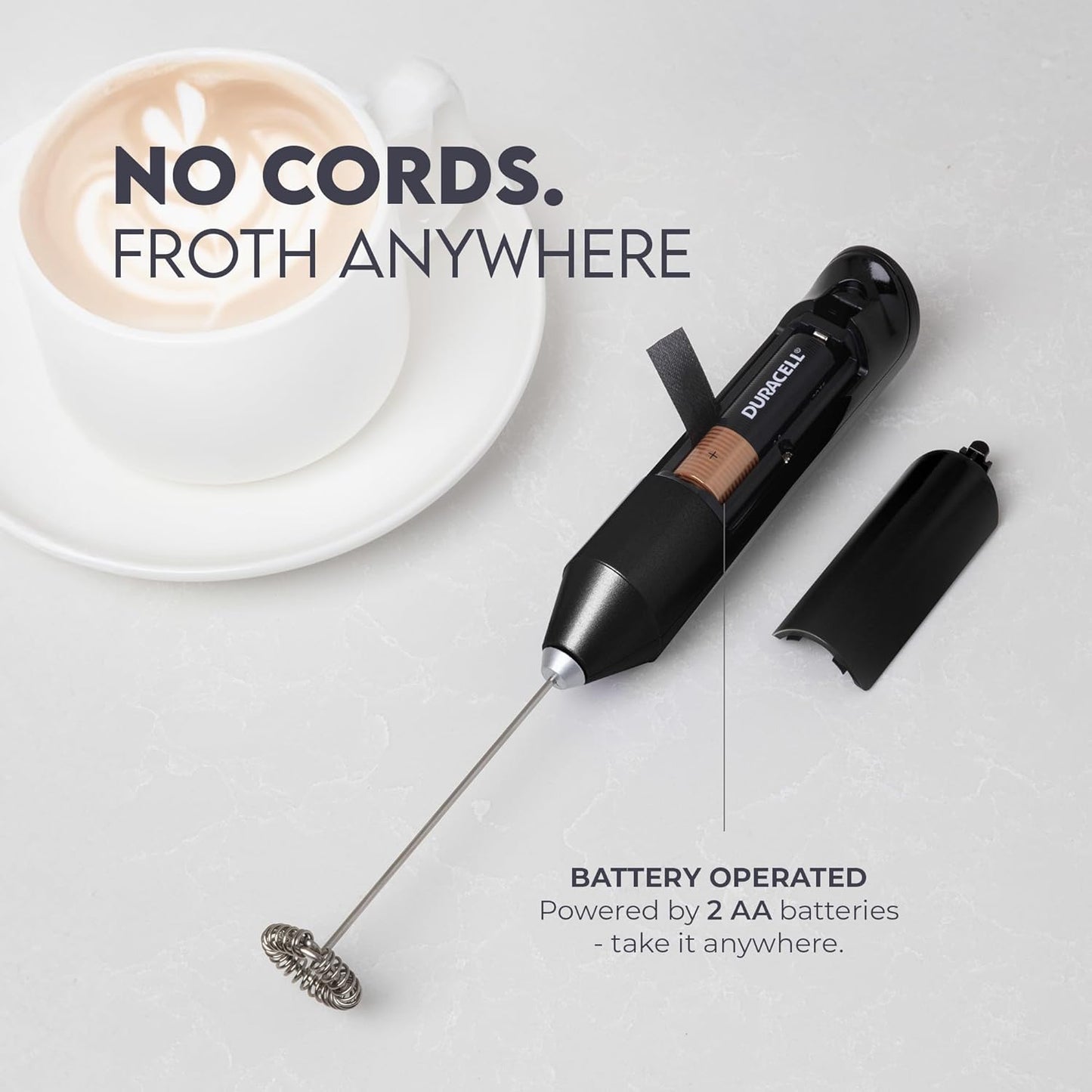 Zulay Milk Frother Wand - Mini Handheld Stainless Steel Drink Mixer for Coffee & Lattes - Black