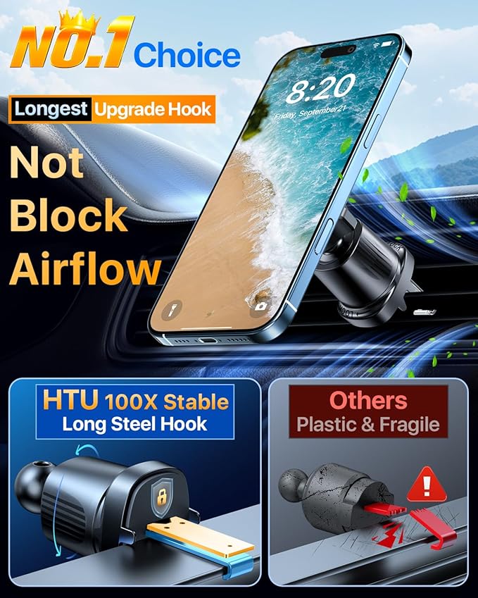 【Military-Grade】HTU for MagSafe Car Mount【Upgraded Strongest Suction】Magnetic Phone Holder Cell Stand for Dashboard Windshield Vent,Truck Cradle for iPhone 17 Pro Max 16 15 14 13 12 Tesla,Amparo Blue
