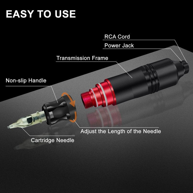 Tattoo Gun Kit for Beginners, Rotary Pen with Power Supply, Professional Ink Kit, Switch & Pigment, Light Tattoo Gun 6 Pcs Cartridge Needles, Complete Starter Set (Black)