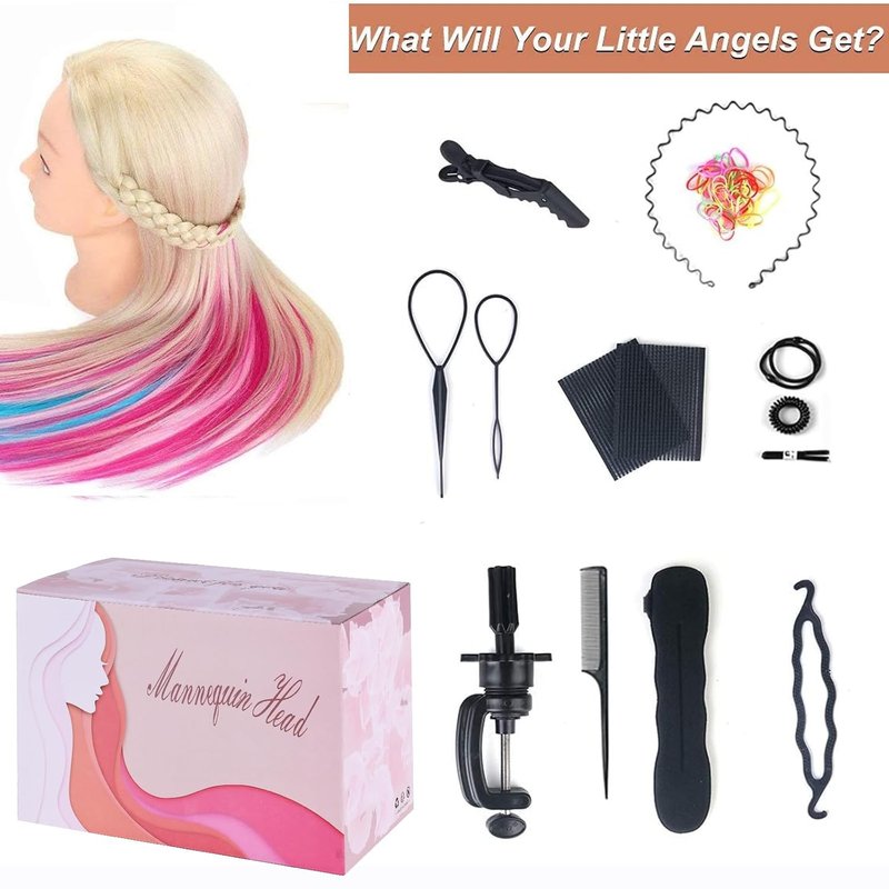 Colorful Mannequin Head - 29" Synthetic Hair Doll for Hair Styling & Braiding Practice | Professional Cosmetology Training Manikin with Clamp Stand