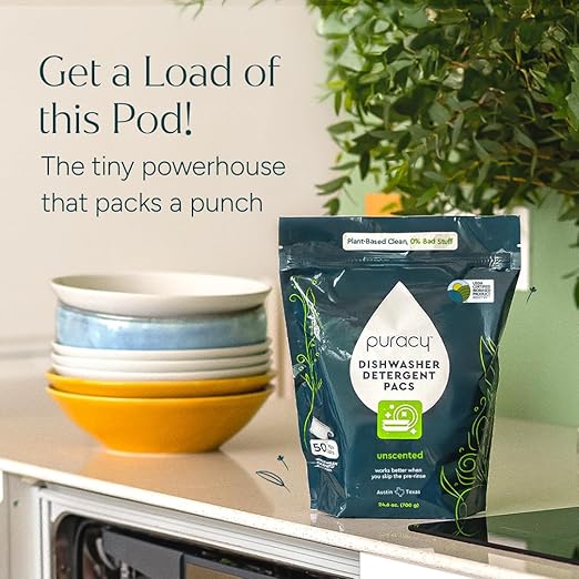 Puracy Dishwasher Pods, Natural Dishwasher Detergent, Free & Clear Dish tabs - Enzyme-Powered, Spot & Residue Free - TikTok Trend Items, Must Haves from TikTok Made Me Buy It (Free & Clear, 100 Count)