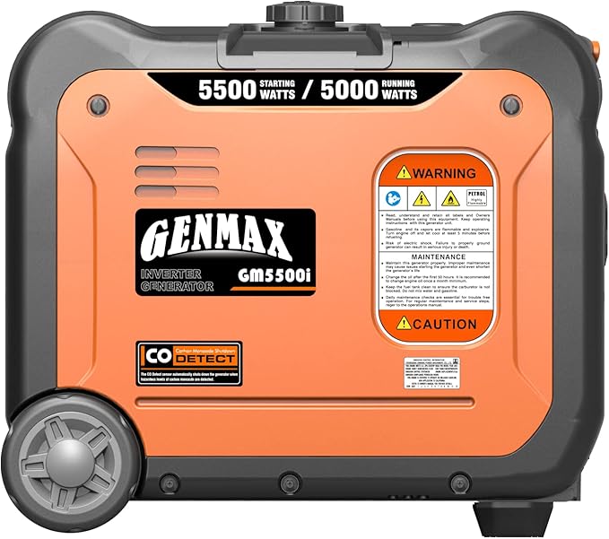 GENMAX Portable Generator，5500W Ultra-Quiet Gas Engine, EPA Compliant, Eco-Mode Feature, Ultra Lightweight for Backup Home Use & Camping (GM5500i)