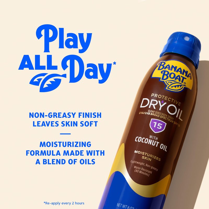 Banana Boat Protective Tanning Dry Oil Clear Spray Sunscreen SPF 15, 6oz, Pack of 3