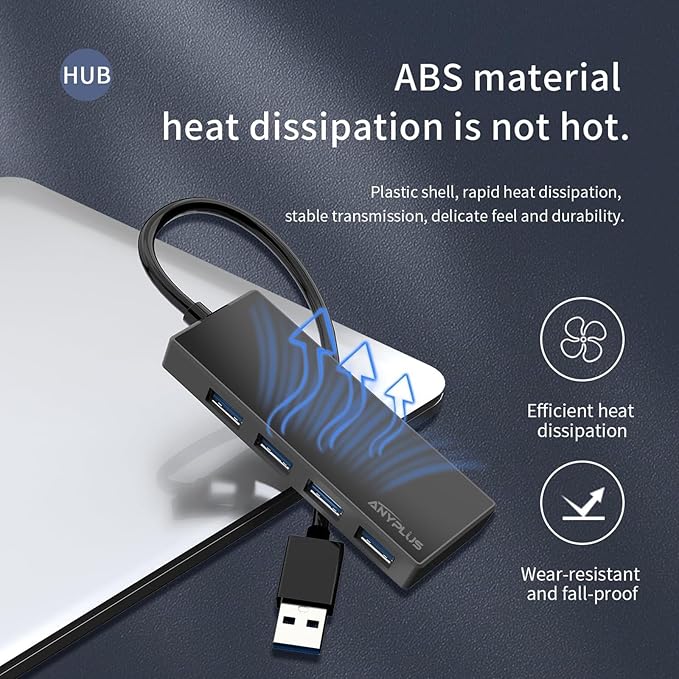 ANYPLUS USB 3.0 Hub, 4 Port USB Hub Splitter,Portable USB Adapter Mini Multiport Expander for Desktop, Laptop, Xbox, Flash Drive, HDD, Console, Printer, PC, Keyboards, HP, Dell