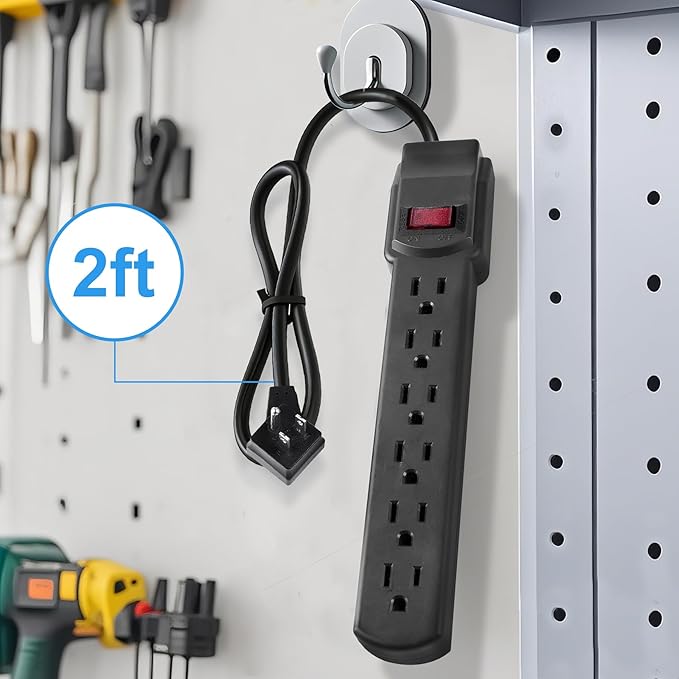 PowerEnvy 6-Outlet Surge Protector – 250 Joules, 6ft Cord, 15A/125V, 1875W Max – Right Angle Plug, Black – Home, Office, & Electronics Protection