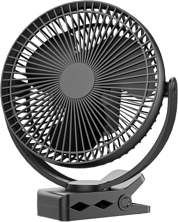 ATEngeus USB Desk Fan, Rechargeable Portable Fan, 8-Inch Clip on Fan, 10000mAh Stroller Fan, 4 Speeds Strong Airflow, 720° Rotation, with Sturdy Clamp, Suitable for home, office and stroller