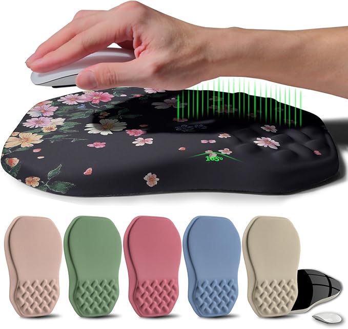 Gleamtide Ergonomic Raised Mouse Pad Wrist Support with Bilateral Slope Memory Foam Mousepad for Wrist Rest and Carpal Tunnel Pain Relief 11.8x7.9〃Flowers Bloom and Fade
