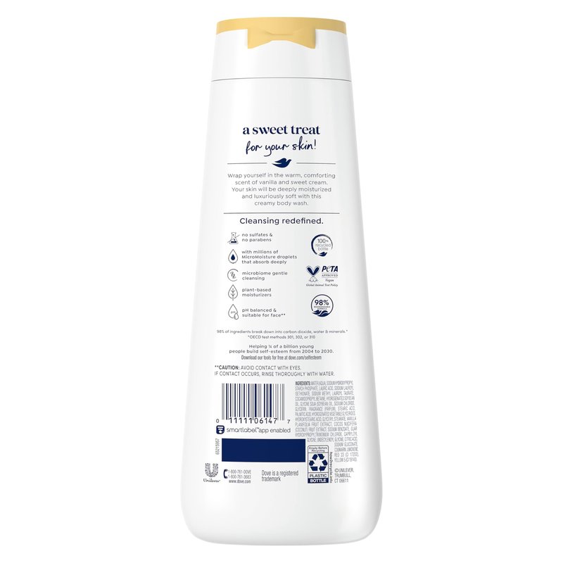Dove 24hr Lotion Body Wash Indulge Warm Vanilla & Sweet Cream, 20 oz | Moisturizing body wash with MicroMoisture for silky-soft skin