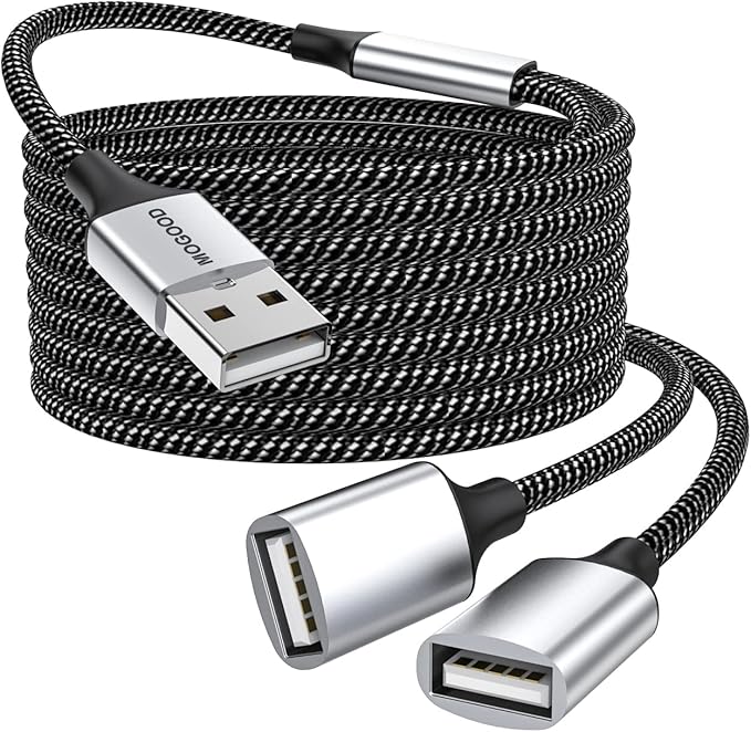 MOGOOD USB Splitter Cable, 1m USB A Male to 2 Female Y-Cable – Braided, Durable, Fast Data Transfer for Printer, Keyboard, Mouse, Flash Drive, LED Lights, PlayStation – Plug & Play