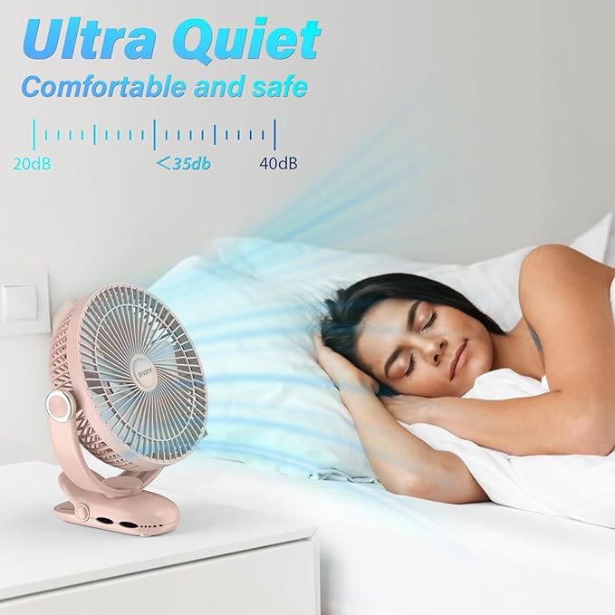 BIVBTP 12000mAh Clip on Fan 30H Longest Runtime, 8in Portable Fan Rechargeable, Ultra Quiet with Heavy-Duty Clamp, USB Desk Fans for Golf Cart,Office Desk, Treadmill, Camping, Bedroom