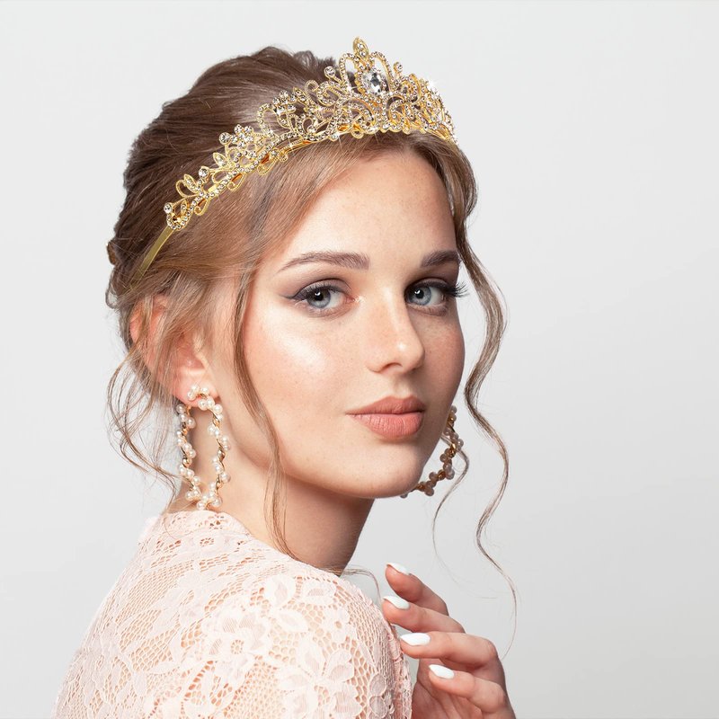 BBTO 10 Pcs Crystal Tiaras and Crowns for Women, Rhinestone Princess Crowns with Combs Birthday Queen Tiaras for Graduation Prom, Wedding, Bachelorette Party, Pageant Hair Accessories(Gold)
