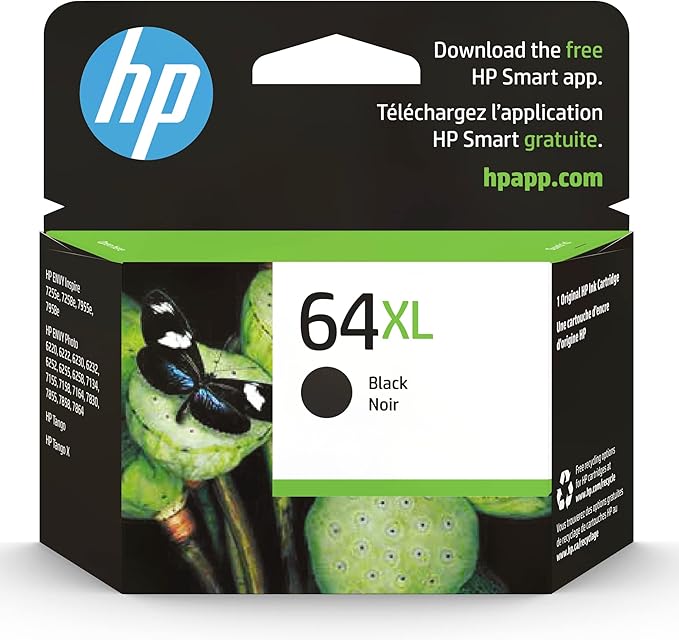 HP 64XL Black High-Yield Ink Cartridge | Works with Envy Inspire 7250e, 7950e; Envy Photo 6200, 7100, 7200, 7800, 7900; Tango Series | Eligible for Instant Ink | N9J92AN