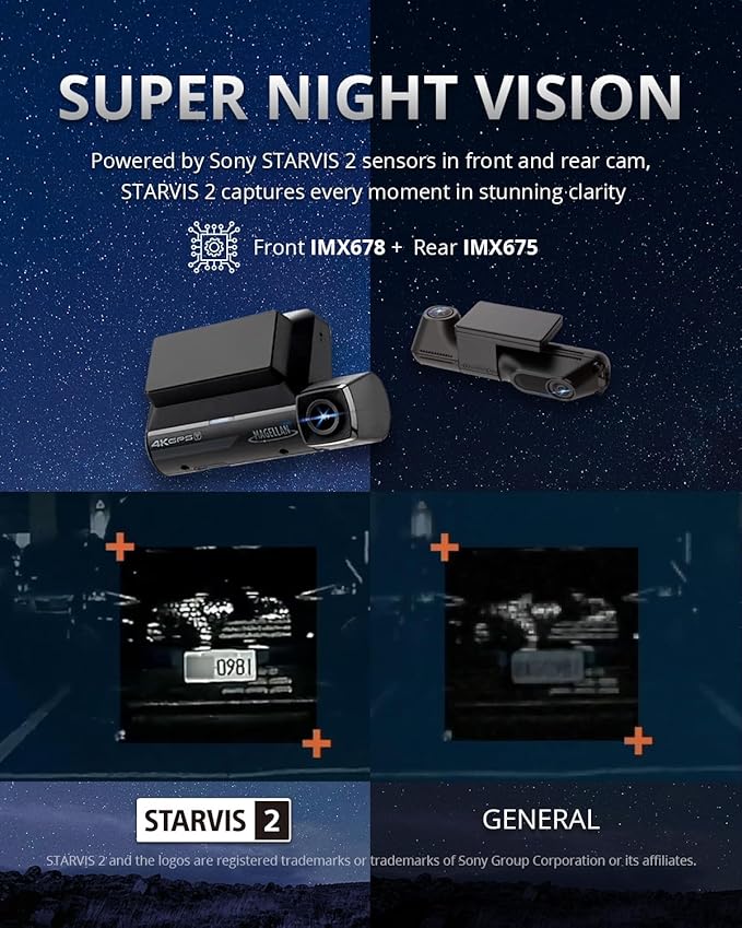 MAGELLAN DR50 3 Channel Dash Cam, 4K+2K Front Cabin Rear, Night Vision, Wide-Angle (170°), STARVIS 2 IMX678, Strong Mount, GPS, Wi-Fi App Control, 24H Parking Mode, Fatigue Alert, 64GB Card Included