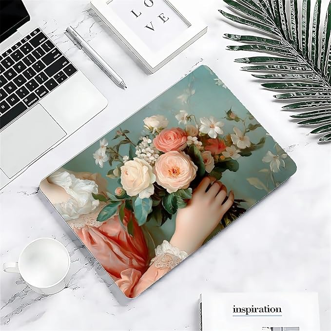 COTAIL Compatible with MacBook Air 13.3 13.6 Inch Case 2022 2021 2020 2019 Plastic Hard Shell Case Cover,13.3 Air (A1932/A2179/A2337), A Lady with Flowers