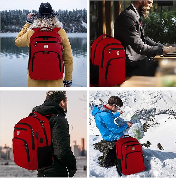 Volher Laptop Backpack,Business Travel Anti Theft Slim Durable Laptops Backpack,Water Resistant College Computer Bag for Women & Men Fits 15.6 Inch Laptop and Notebook-Red