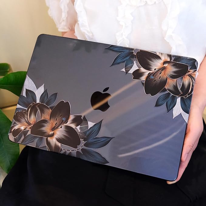 MEEgoodo for M5/M4/M3/M2 MacBook Air 15 inch Case 2026 2025 2024 2023, Case Fit Model (A3448/A3241/A3114/A2941) for MacBook Air 15.3 inch, Golden Lilies