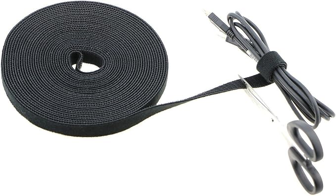 Saisn Reusable Fastening Tape Cable Ties 3/4 Inch Double Side Hook Roll (10 Yard, Black Upgraded Version)