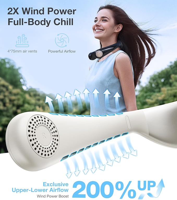 TORRAS COOLiFY Air 2026 Upgraded Neck Fan Air Conditioner, Dual-Airflow Pro Cooling, Ultra Light Portable Fan Rechargeable, Personal Cooling Fan Travel Essentials, Gift for Dad Father,Ivory White