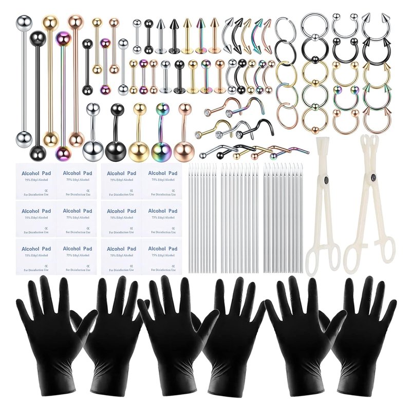 Body Piercing Kit - 120PCS Surgical Steel Jewelry with 14G, 16G, 20G Rings & Tools | Complete Piercing Supplies