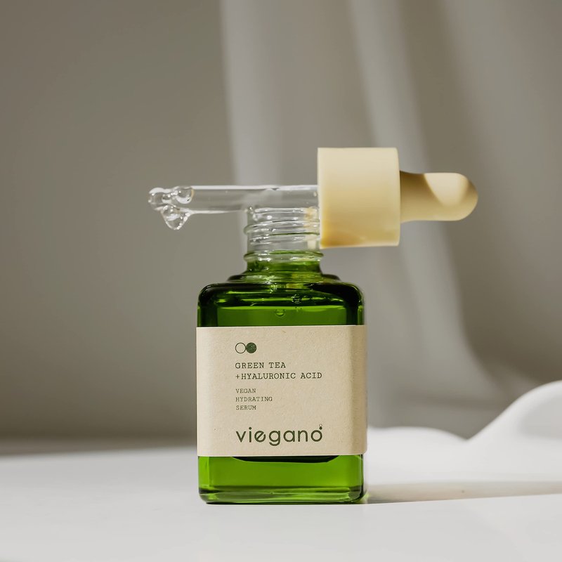 [ viegano ] Vegan Hydrating Serum for Dry & Sensitive Skin | Green Tea + Hyaluronic Acid | Hydrated Skin Appears Plumper & Firmer | 100% Vegan | 35 mL