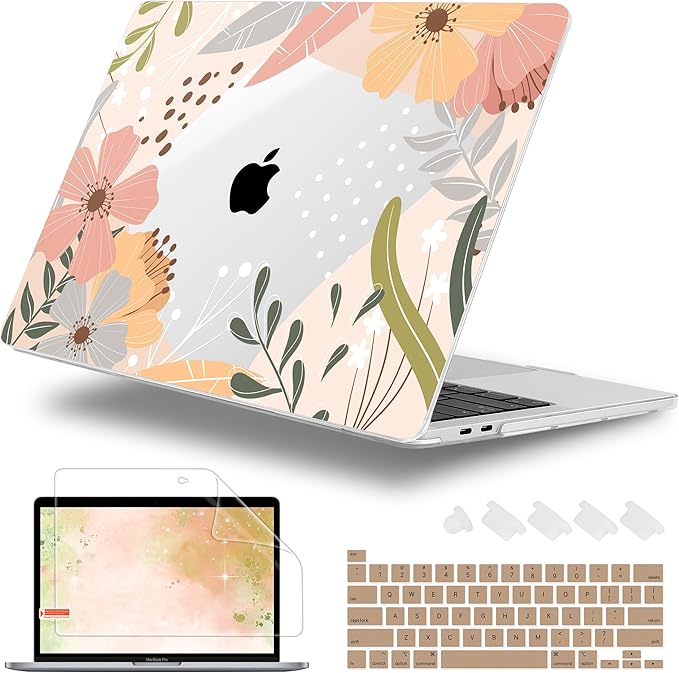 Lepeoac for MacBook Pro 16 inch Case 2019 2020 Release Model A2141, Plastic Hard Shell Cover with Keyboard Cover & Screen Protector for MacBook Pro 16 inch with Touch Bar & Touch ID - Floral P227