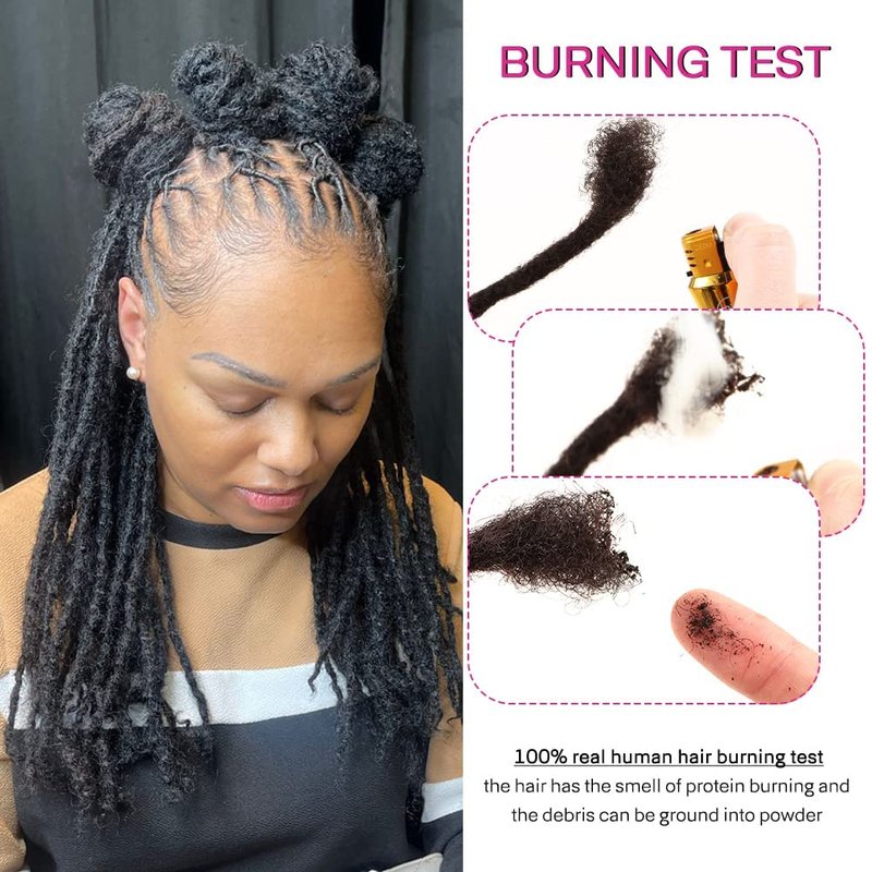 Orientdreads Textured Loc Extensions Human Hair with Curly Ends, Full Handmade Human Hair Dreadlock Extensions for Women/Men, Can Be Curled and Bleached (#Nature Black, 8 Inch 0.4cm 20 Strands)